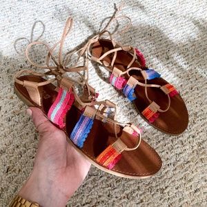 Boho Gladiator Lace Up Festival Colorful Sandals